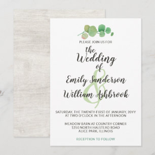 Rustic Wood & Eucalyptus Leaf Botanical Wedding Invitation