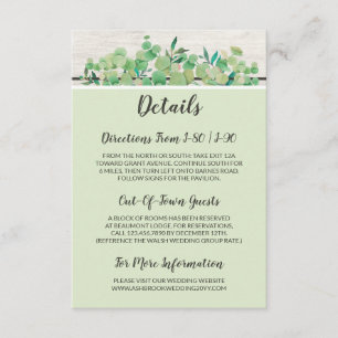Rustic Wood & Eucalyptus Leaf Details / Directions Enclosure Card