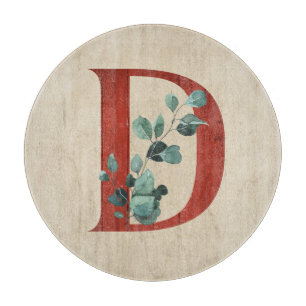 Rustic Wood & Eucalyptus Letter D  Cutting Board