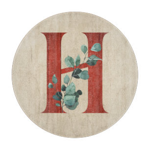 Rustic Wood & Eucalyptus Letter H  Cutting Board