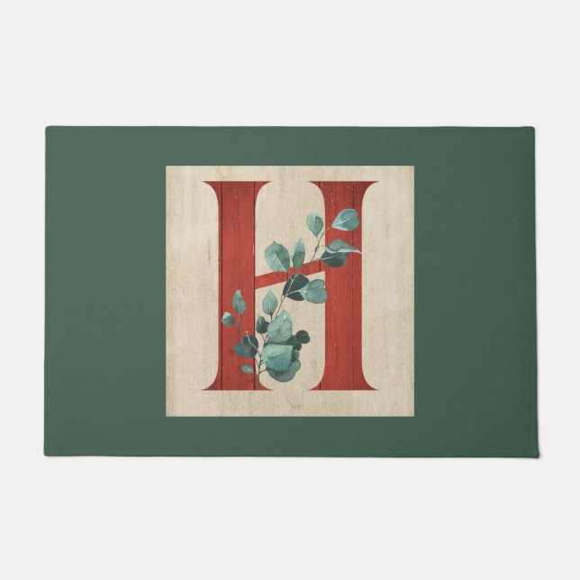 Rustic Wood & Eucalyptus Letter H   Doormat (Front)
