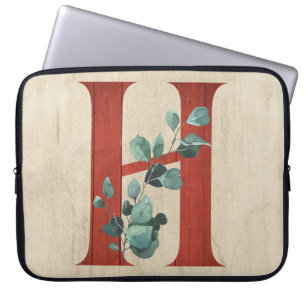 Rustic Wood & Eucalyptus Letter H  Laptop Sleeve