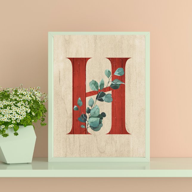 Rustic Wood & Eucalyptus Letter H  Print (Creator Uploaded)