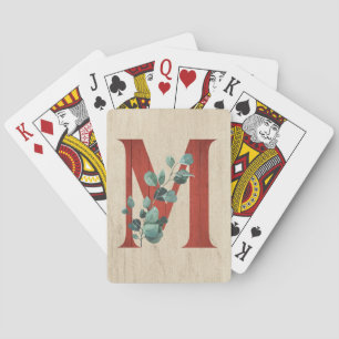 Rustic Wood & Eucalyptus Letter M   Playing Cards
