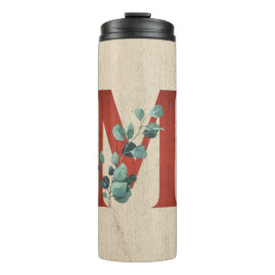 Rustic Wood & Eucalyptus Letter M  Thermal Tumbler