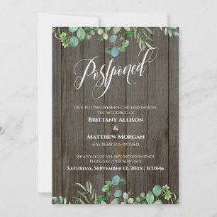 Rustic Wood & Eucalyptus Postponed Wedding Card