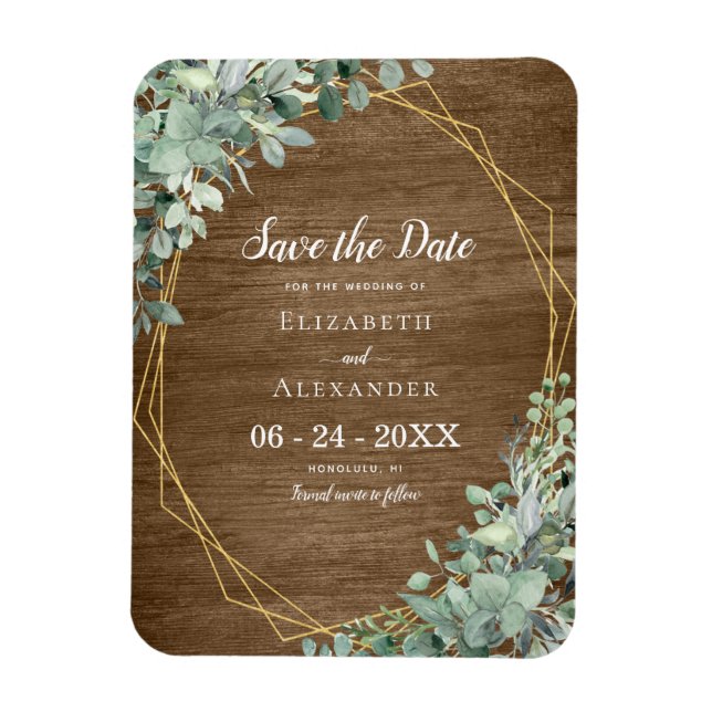 Rustic Wood Eucalyptus Wedding Save the Date Magnet (Vertical)