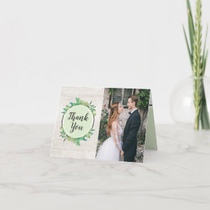Rustic Wood & Eucalyptus Wedding Thank You 4-Photo Card