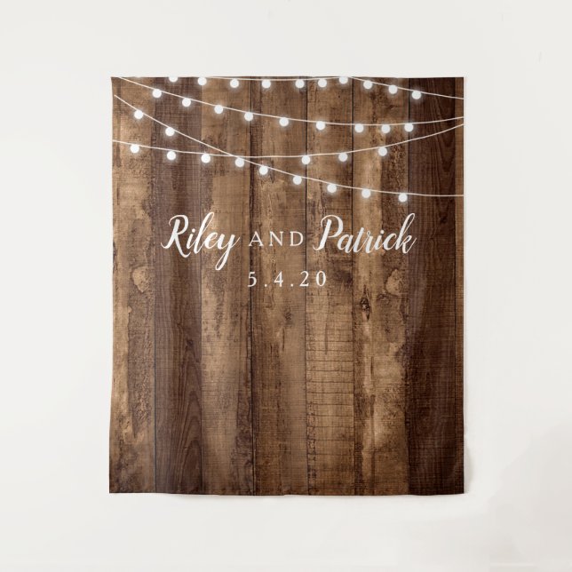 Rustic Wood Fairy Light Party Wedding Shower Wall Tapestry (Front)