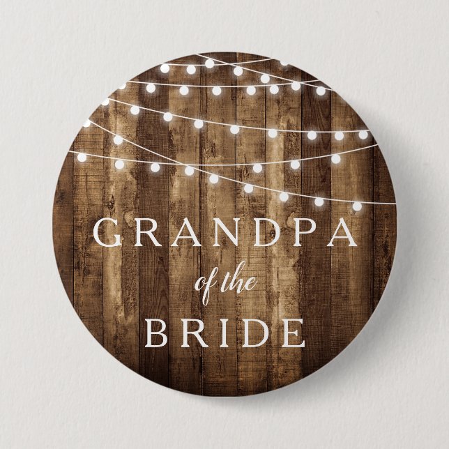 Rustic Wood Fairy Lights Grandpa of the Bride Gift 7.5 Cm Round Badge (Front)