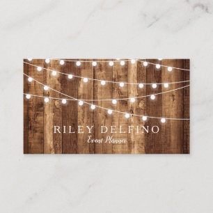 Rustic Wood & Fairy Lights Personalised Monogram Business Card