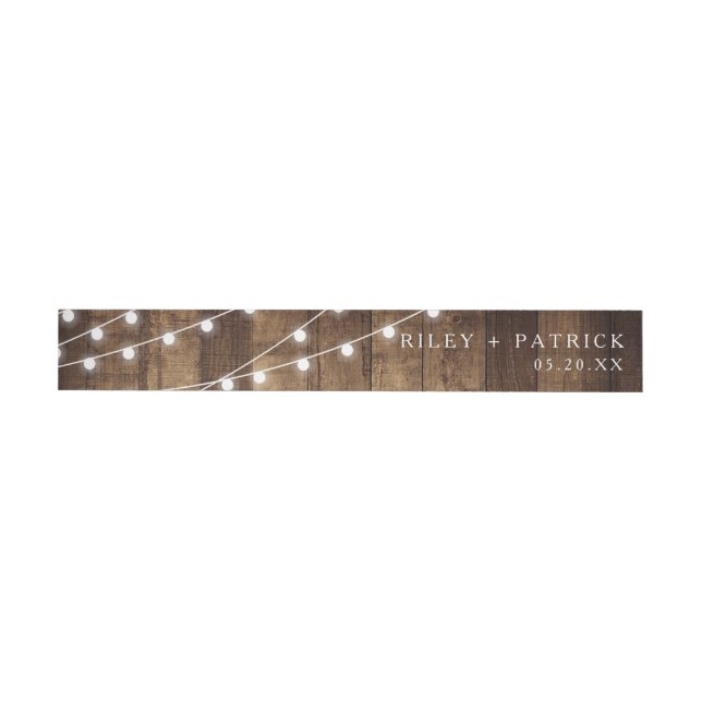 Rustic Wood & Fairy Lights Wedding Invitation Wraparound Address Label (Individual)