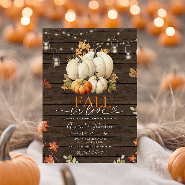 Rustic Wood Fall in Love Pumpkin Bridal Shower  Invitation (Creator Uploaded)