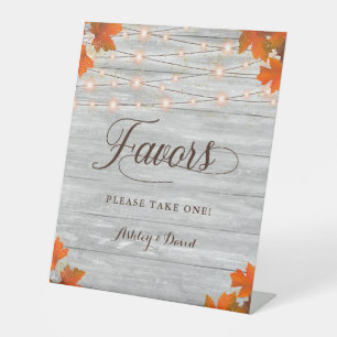 Rustic Wood Fall Leaves & Lights Favours Pedestal Sign