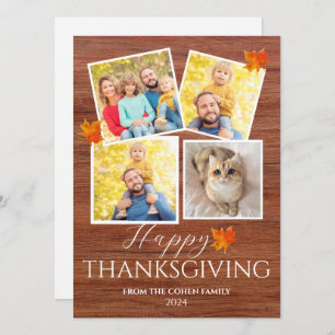 Rustic Wood Fall Leaves thanksgiving family photo Holiday Card