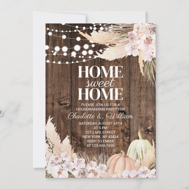 Rustic Wood Fall Pumpkin Home Sweet Home Invitation (Front)