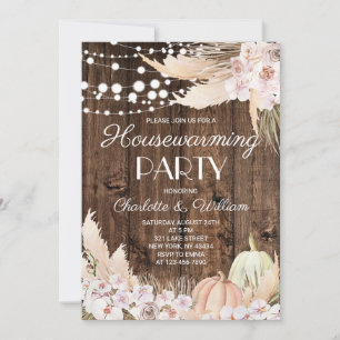 Rustic Wood Fall Pumpkin Housewarming Party Invitation