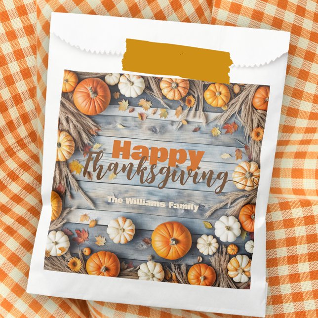 Rustic Wood Fall Pumpkins and Leaves Thanksgiving Favour Bags (Creator Uploaded)