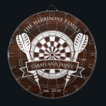Rustic Wood Family Custom Name Wedding Dartboard<br><div class="desc">The Rustic Wood Family Custom Name Wedding Dart Board offers a charming and personalised addition to your wedding or home decor. Designed with a rustic woodgrain background, this dartboard can be customised with the couple's last name and wedding date, creating a unique keepsake for newlyweds. Ideal as a fun game...</div>