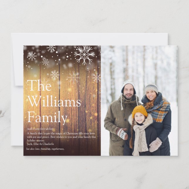 Rustic Wood Family Definition Christmas Photo Holiday Card (Front)