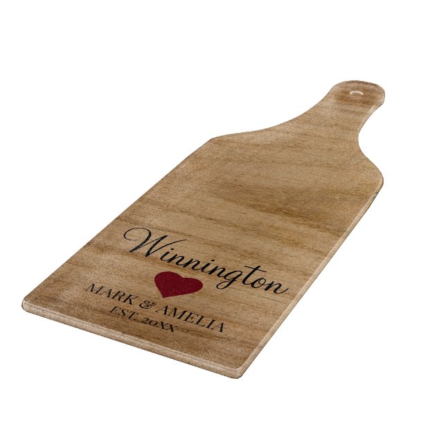 Rustic Wood Family Est Wedding Date Red Heart Cutting Board (Corner)