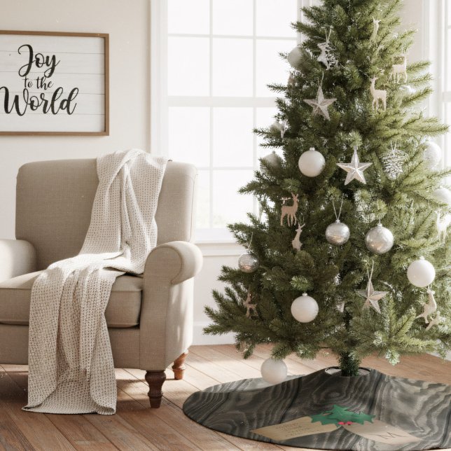 Rustic Wood Family Monogram Brushed Polyester Tree Skirt (Add your family name and initial to this rustic wood look tree skirt)