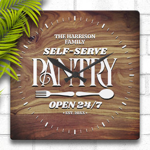 Rustic Wood Family Pantry Personalized Square Wall Clock