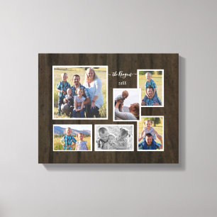 Rustic Wood Farmhouse Family Photo Collage Script Canvas Print