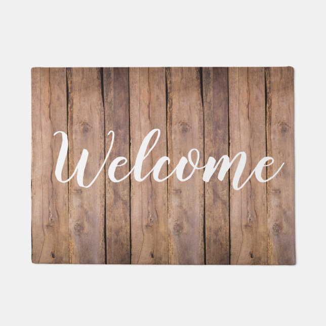 Rustic Wood Farmhouse Welcome Doormat (Front)