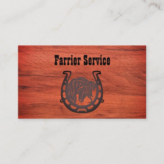 Rustic Wood Farrier Horseshoe Service Business Card (Front)