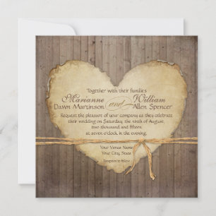 Rustic Wood Fence Boards Heart Antiqued Parchment Invitation