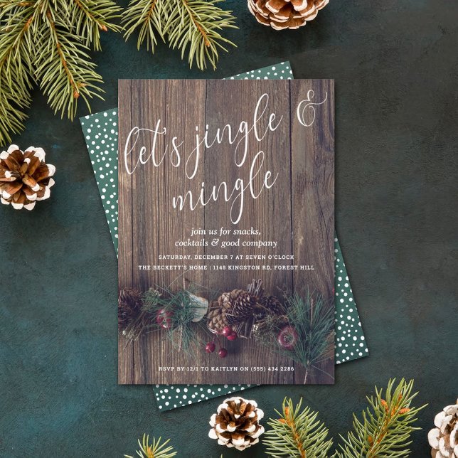 Rustic Wood & Festive Pine Cone Holiday Party Invitation (Creator Uploaded)