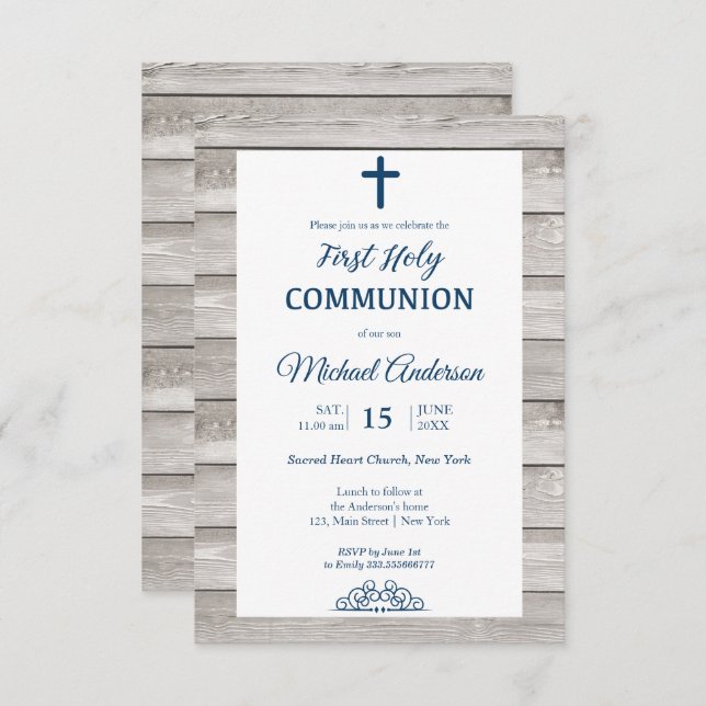 Rustic Wood First Communion Religious event Invitation (Front/Back)