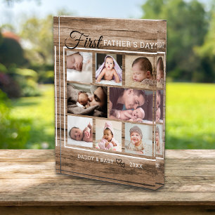 Rustic Wood First Fathers Day Daddy 8 Collage   Photo Block