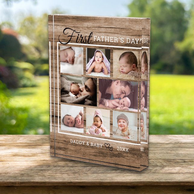 Rustic Wood First Fathers Day Daddy 8 Collage   Photo Block (Creator Uploaded)
