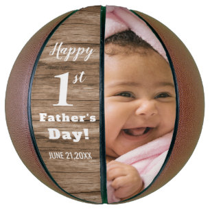 Rustic Wood First Father's Day Personalized Photo Basketball