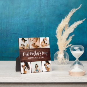 Rustic Wood First Mother's Day Photo Keepsake Gif Plaque