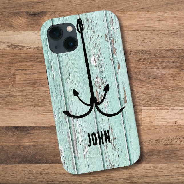 Rustic wood fish hook, Fisherman aesthetic custom Case-Mate iPhone Case (Creator Uploaded)