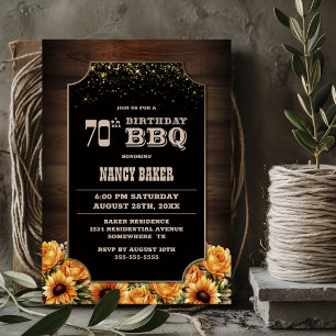 Rustic Wood Floral 70th Birthday BBQ Invitation