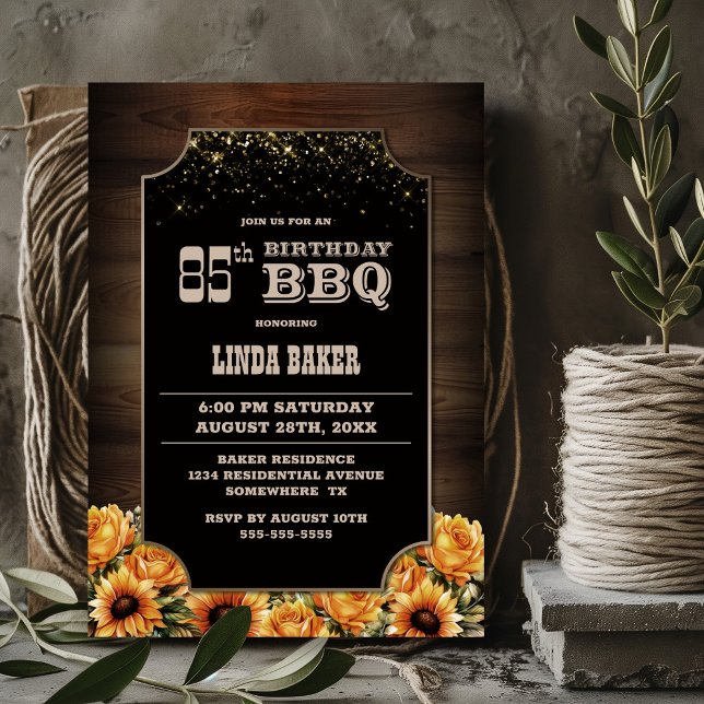 Rustic Wood Floral 85th Birthday BBQ Invitation (Creator Uploaded)