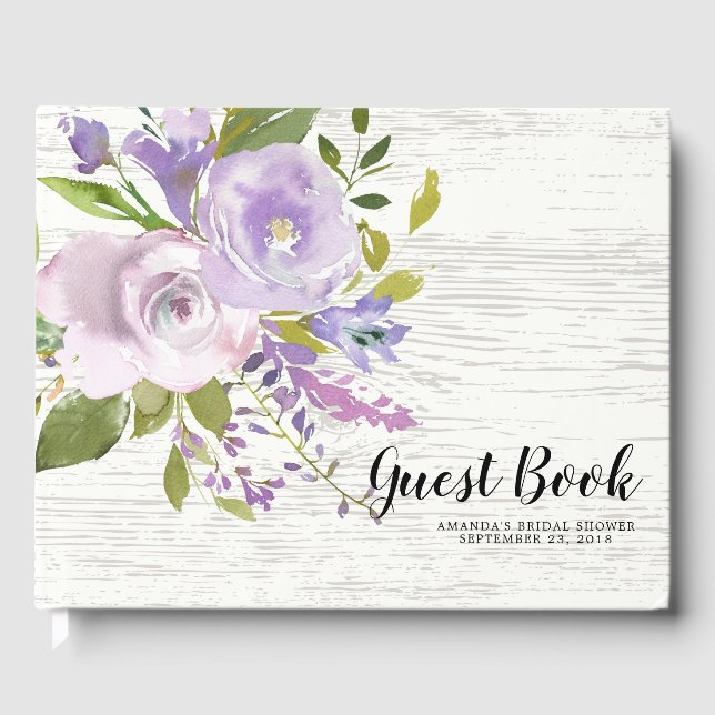 Rustic Wood Floral Baby Bridal Shower Guest Book (Front)