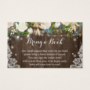 Rustic Wood Floral Baby Shower Book Request Card