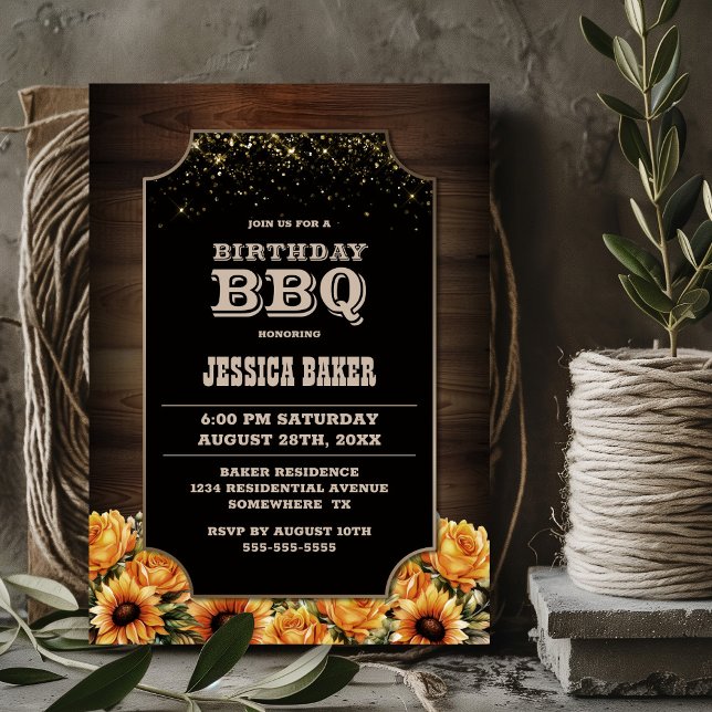 Rustic Wood Floral Birthday BBQ Invitation (Creator Uploaded)