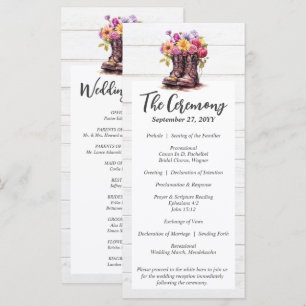 Rustic Wood & Floral Boots Country Farm Wedding Programme