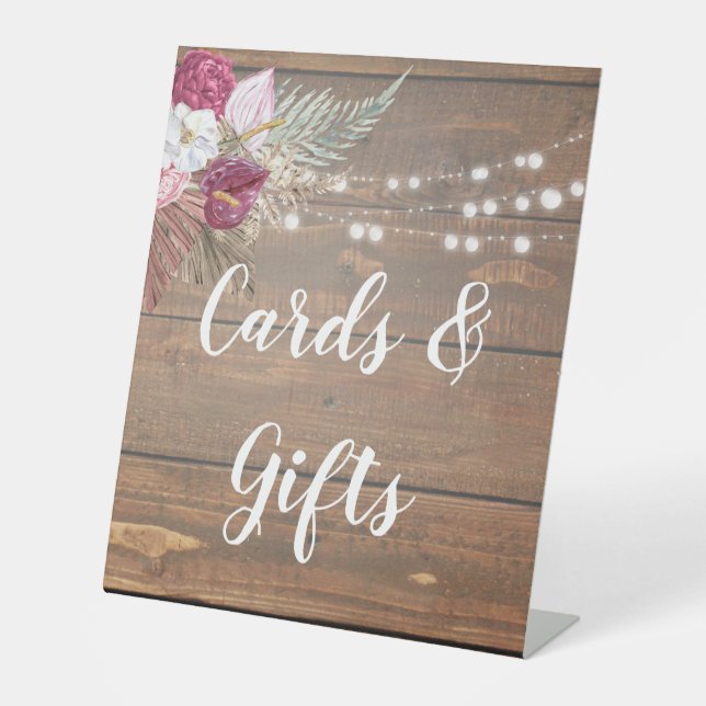 Rustic Wood Floral Bridal Shower Cards & Gifts Ped Pedestal Sign (Front)
