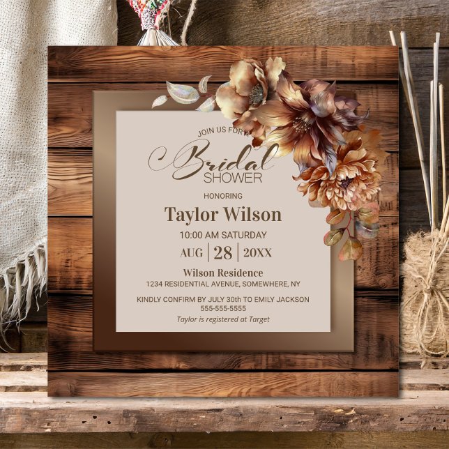 Rustic Wood Floral Bridal Shower Invitation (Creator Uploaded)