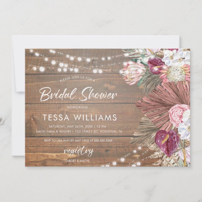 Rustic Wood Floral Bridal Shower Invitation (Front)