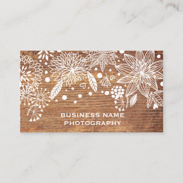 rustic wood floral business card design (Front)