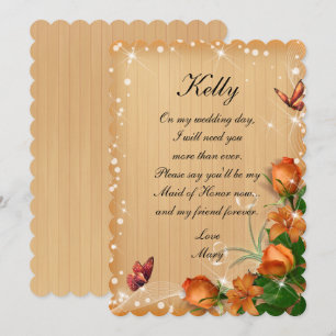 Rustic Wood Floral Butterfly Maid Of Honour Invitation