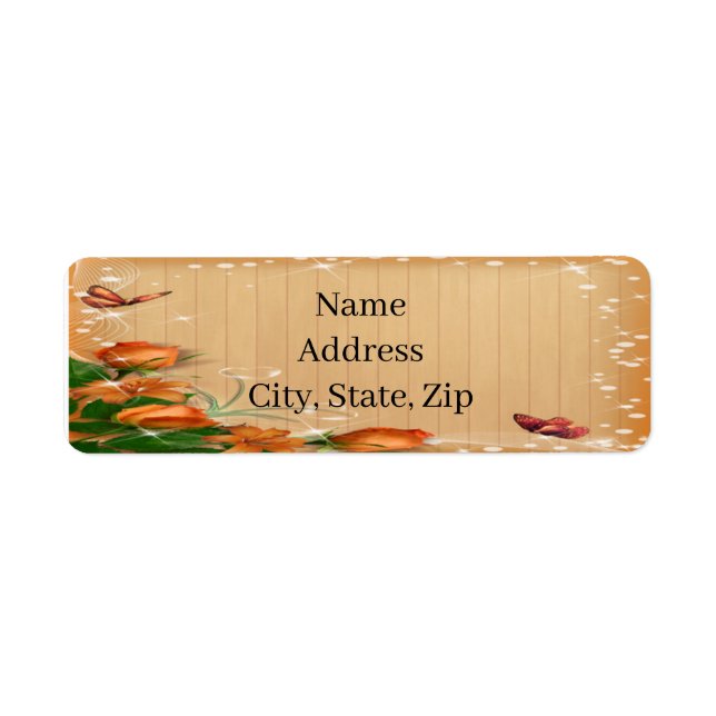 Rustic Wood Floral Butterfly Wedding Address Label (Front)